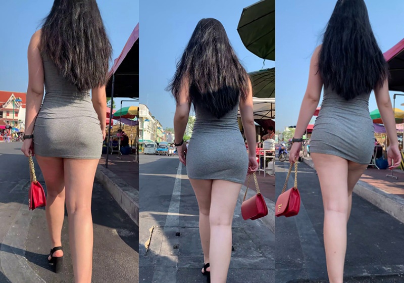 街拍灰色包臀裙女郎预览图 1 街拍灰色包臀裙女郎预览图 1